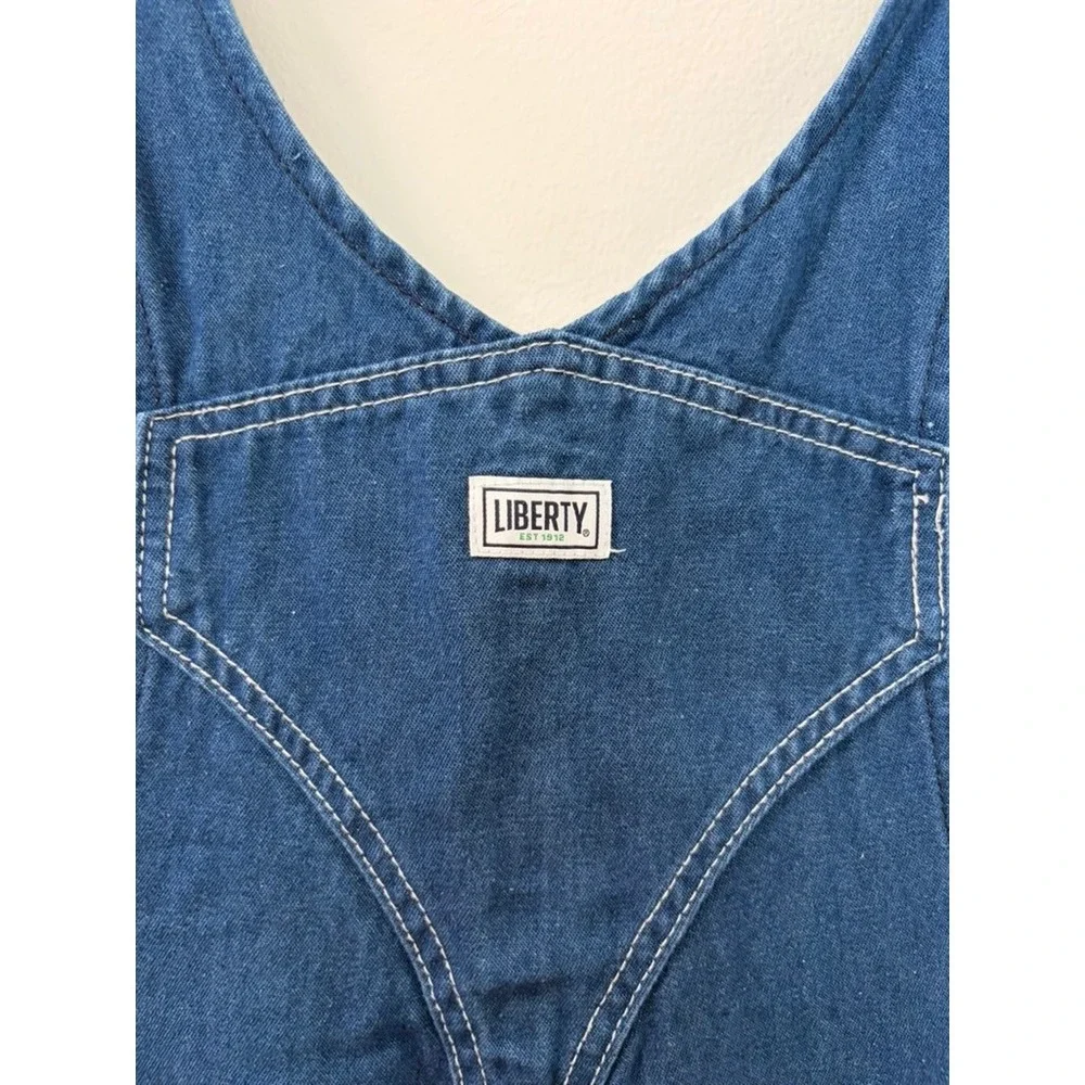 Liberty Mens Denim Bib Overalls Indigo Blue Green Zip Workwear 42x32 P359078
